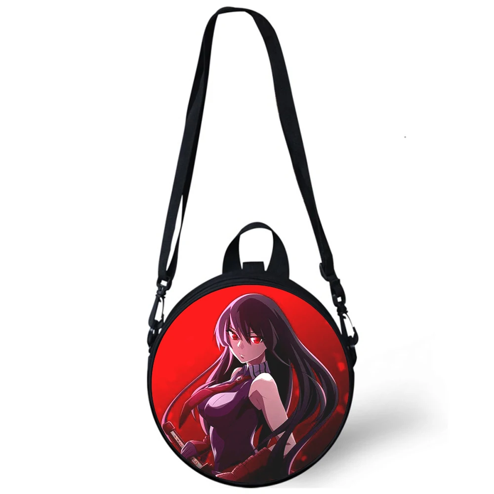 Anime akame ga criança saco do jardim de infância 3d impressão crossbody sacos de ombro para a escola feminina mini redondo bagpacks rugtas saco