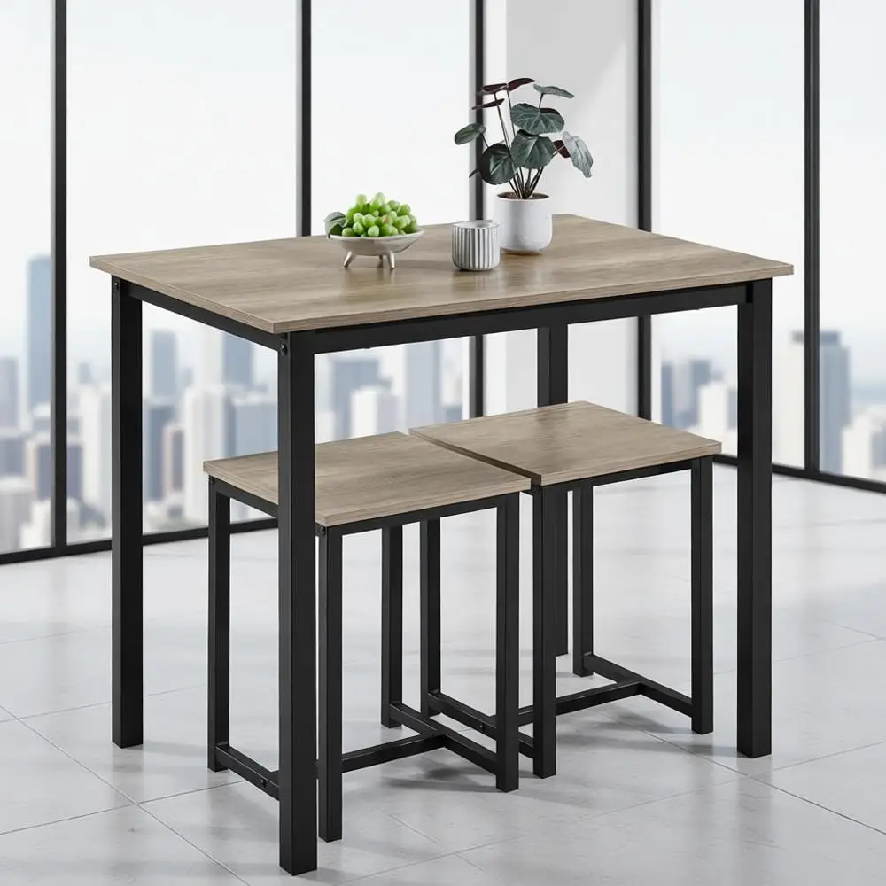 طقم طاولة طعام مدمج لشخصين مع مقعدين، رمادي، تصميم موفر للمساحة للمطبخ، غرفة الطعام، غرفة المعيشة