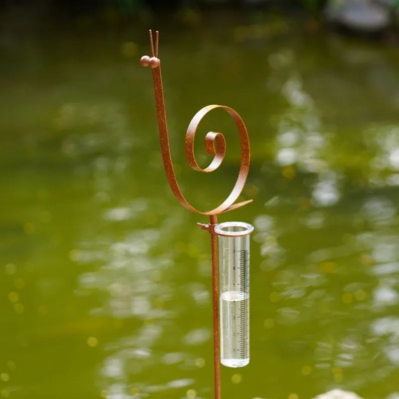 Vintage Metal  Rain Gauge - Hand-Painted Garden Decor with Antique Finish for Outdoor Yard Landscape Decoration