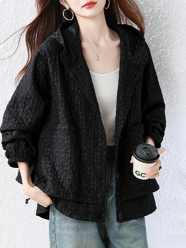 Authentic Large Size Women's Casual Loose Fashionable Hoodie Jacket Polyester Fiber Middle-aged Women's Daily Wear
