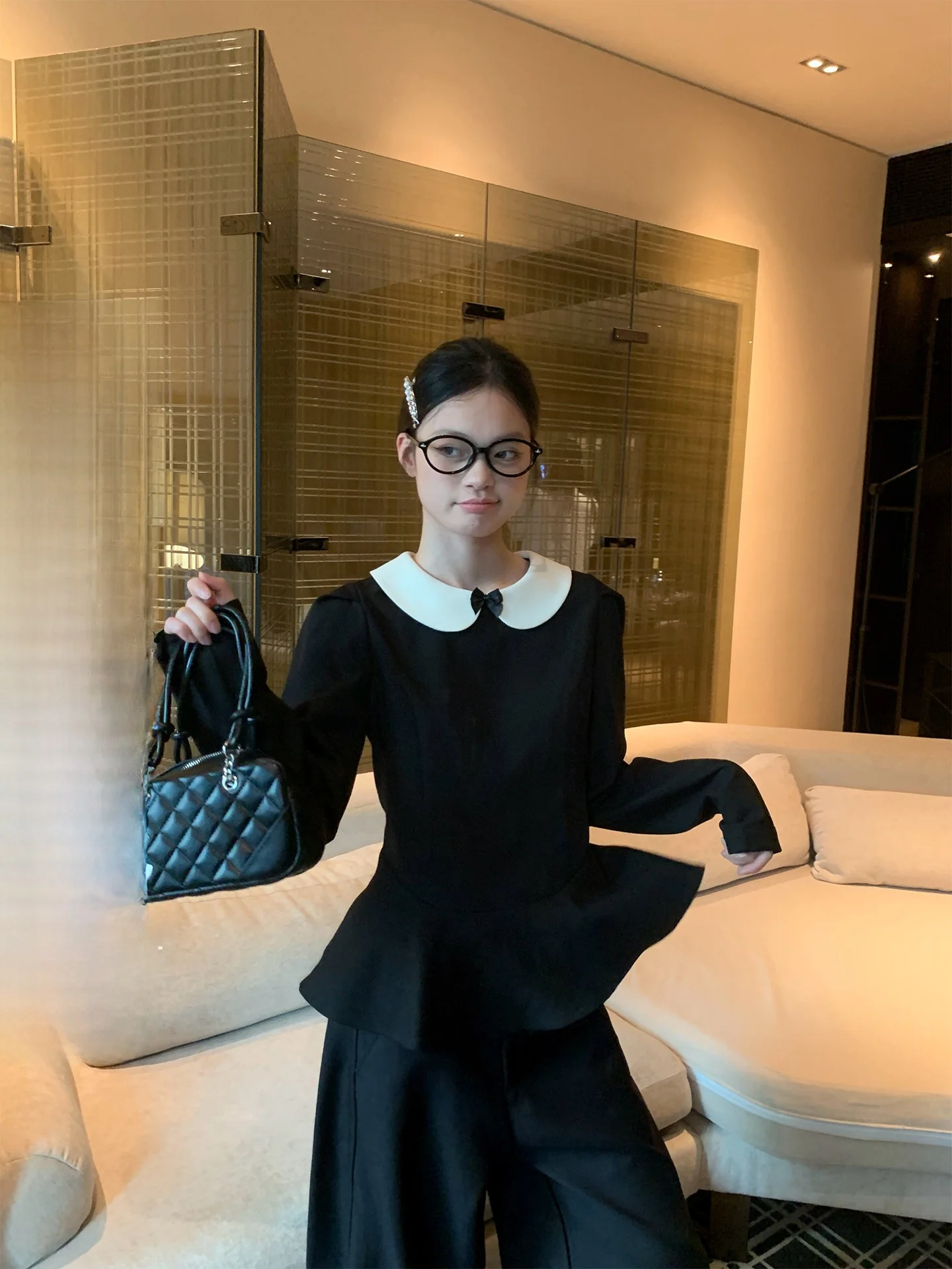 

Song Zhengen Bla Doll Collar Base irt T-irt Women's Autumn Winter Slim Fit Long Sve Top Faionable Versatile Base L...