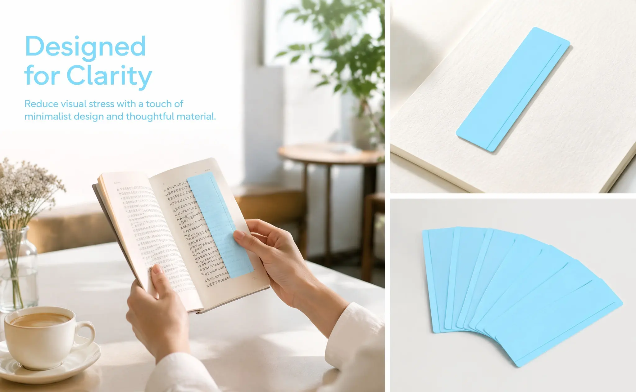 8Pcs Blue Reading Guide Strips Rectangular Reading Tracking Strip Highlight Bookmark Classroom Study Tool