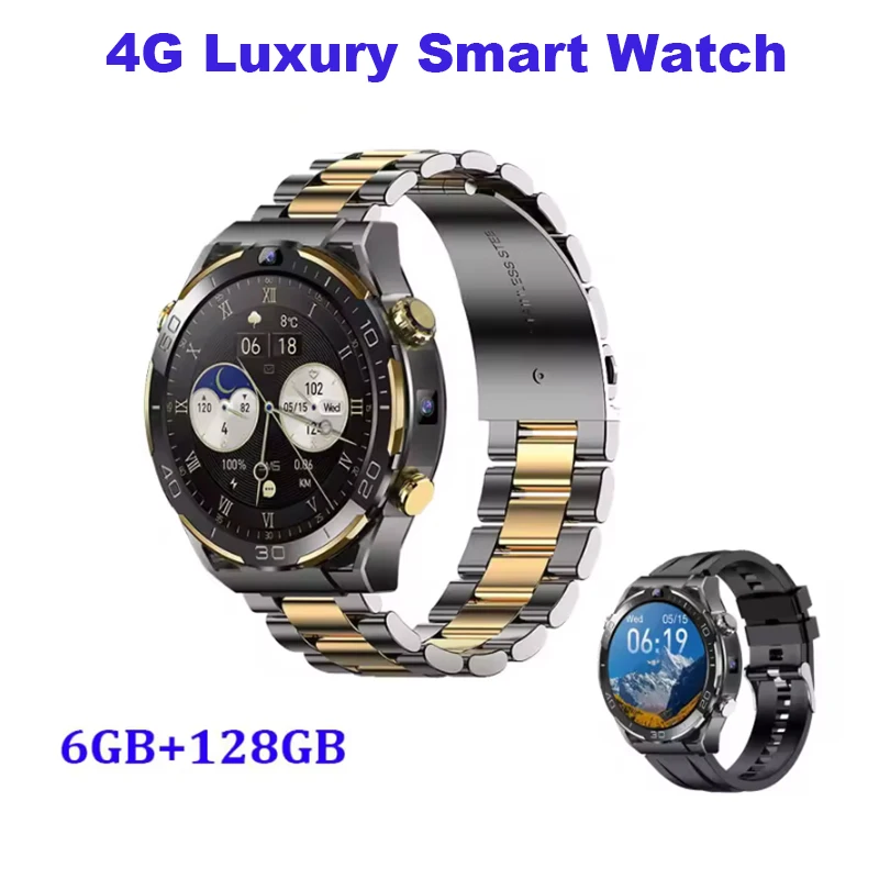 New 4G LTE Smart Watch Men 1.508" Real AMOLED Screen 6GB /128GB MTK6762 Octa Core Android 10 Smartwatch Dual Camera 5G WIFI GPS