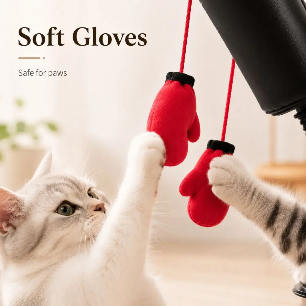Suction Cup Base Cat Boxing Toy Spring Loaded Scratch Resistant Cat Punching Bag Bite Resistant Paw Punch Design Speed Bag Toy