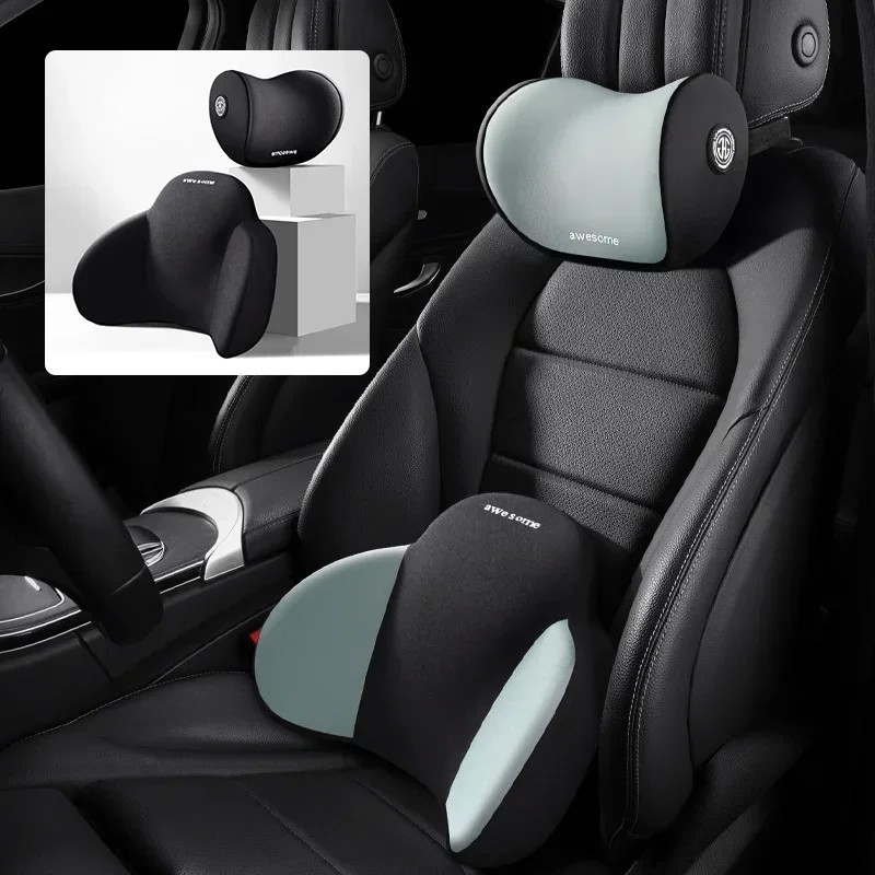 Car Headrest Lumbar Memory Foam Cervical Lumbar Support Relieve Stress Car Headrest Backrest Pillow Office Interior Accessories