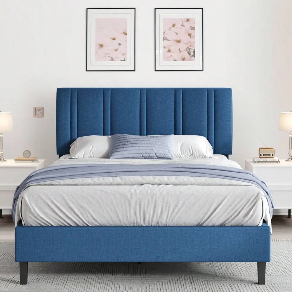 

Twin Size Bed Frame With Headboard, With Adjustable Headboard, No Box Spring Needed, Modern Platform Bed Frame