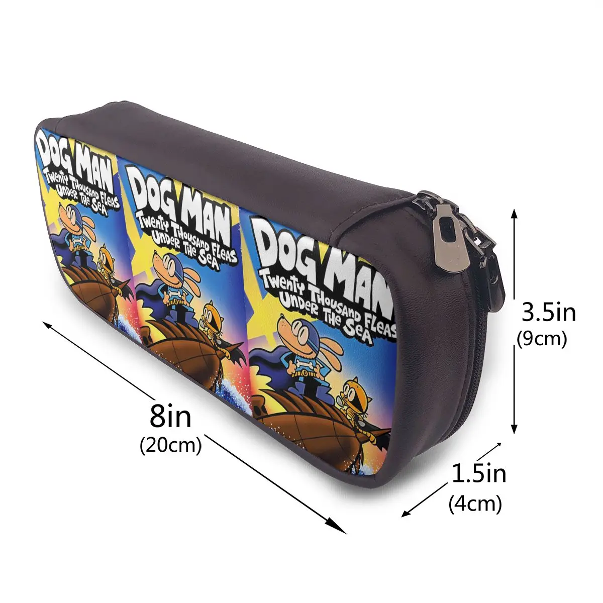 Funny Dogman Poster Animation Adventure Movie Leather Pencil Case for Kids Pen Box Pencil Bag Stationery Supplies Pen Holder Bag