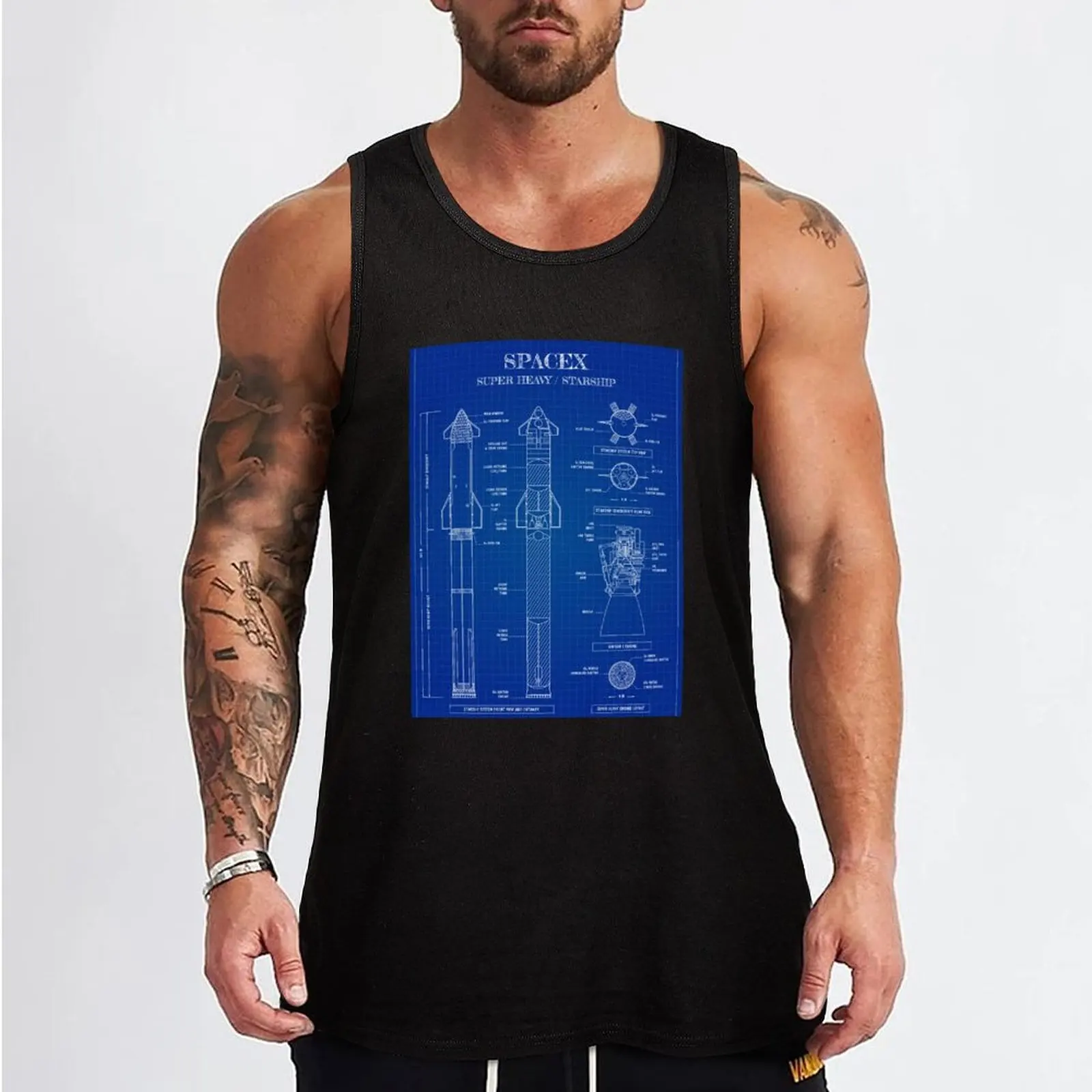 SpaceX: Super Heavy / Starship (Vertical Blueprint) Tank Top Bodybuilding clothing man Bodybuilding shirt t shirt