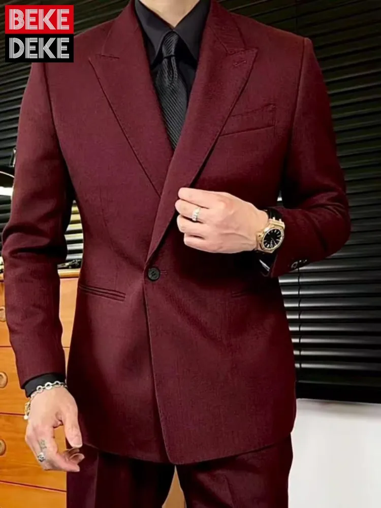 

Классические банкетные мужские костюмы, комплекты свадебных пиджаков на одной пуговице, одинаковый комплект, приталенный костюм для хозяев, куртка, наряды, брюки полной длины