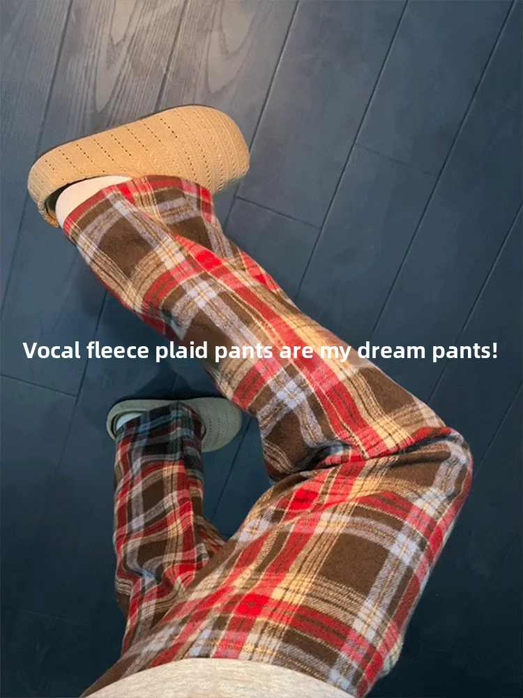 

Мужские шерстяные брюки-джоггеры в стиле ретро, красная клетка, прямой крой, свободные, повседневные, длинные, осенне-зимние, с эффектом высокого класса