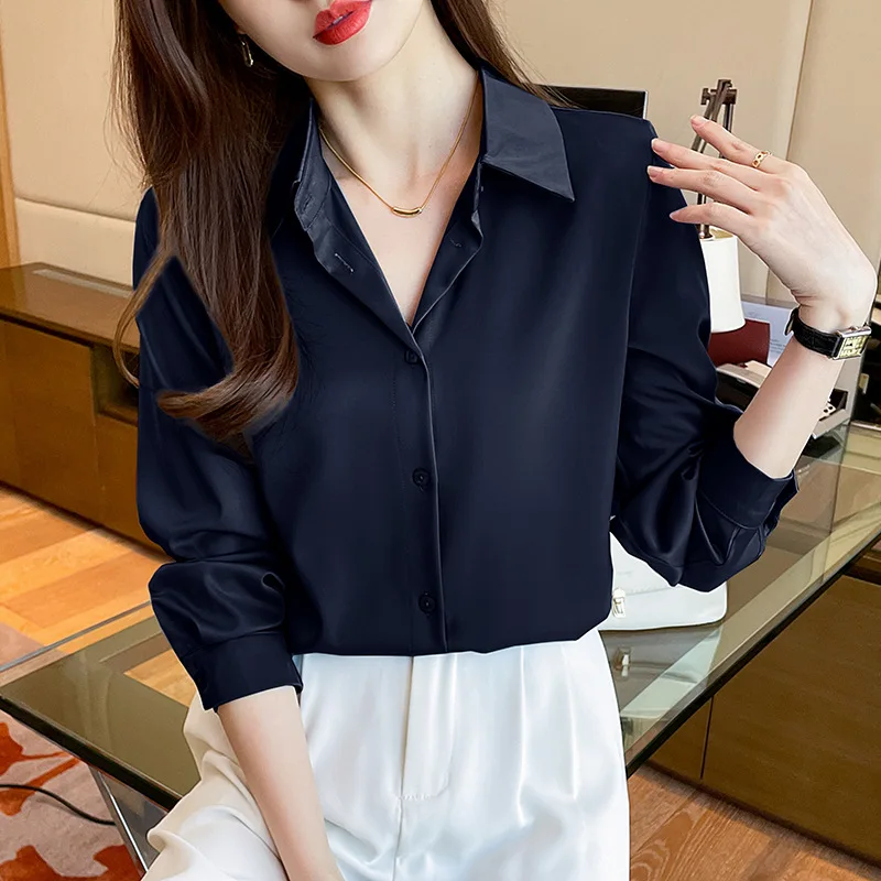 Black Long Sleeve Blouse for Women Tops for Office Work Button Up Shirt and Blouse Korean Style Elegant Streetwear Y2k Clothes