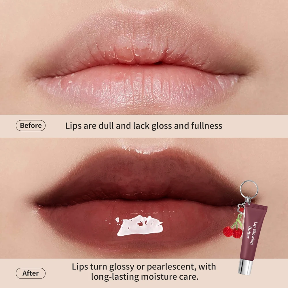 Brillo de labios llavero de labios para bolsa de teléfono accesorios de larga duración hidratante nutrir el cuidado de los labios maquillaje marrón rosa