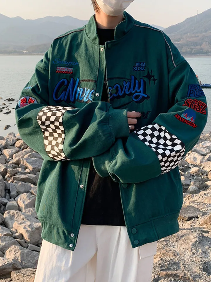 Embroidery Fashion Streetwear Racer Jackets Men Women Y2K HipHop