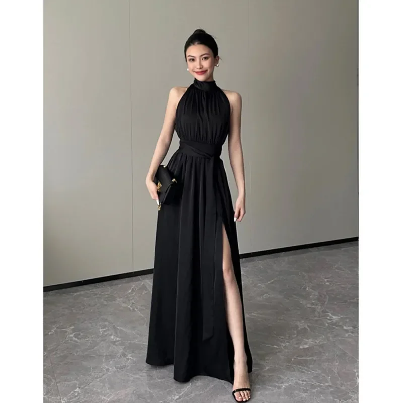 2024 Elegant Black Dress Luxury Sleeveless Socialite Style Long Dress For Birthday And Dating High Class Fashion