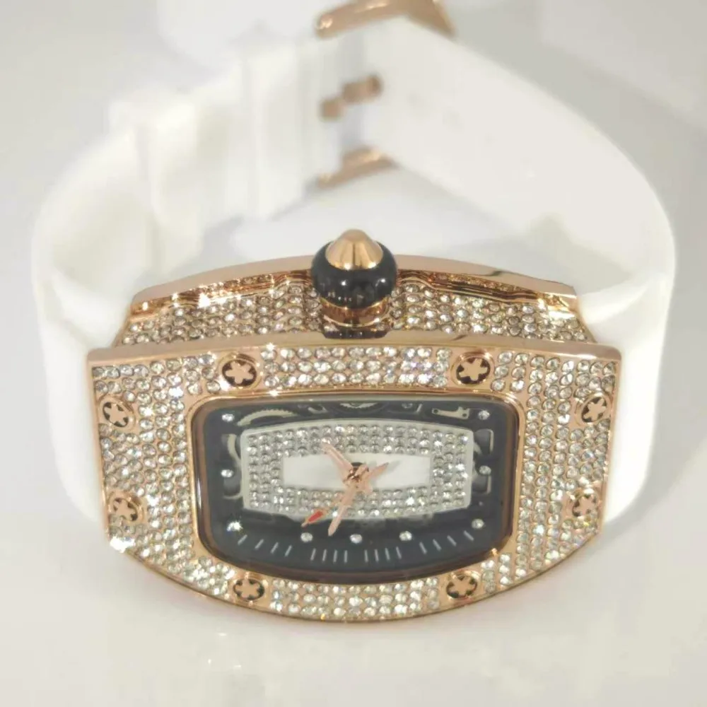 Hot Sell Fashion Ice Watch For Women Luxury Rose Tonneau Watch Ladies Dress Diamond Shiny Jewelry Wristwatch Girl Dropshipping