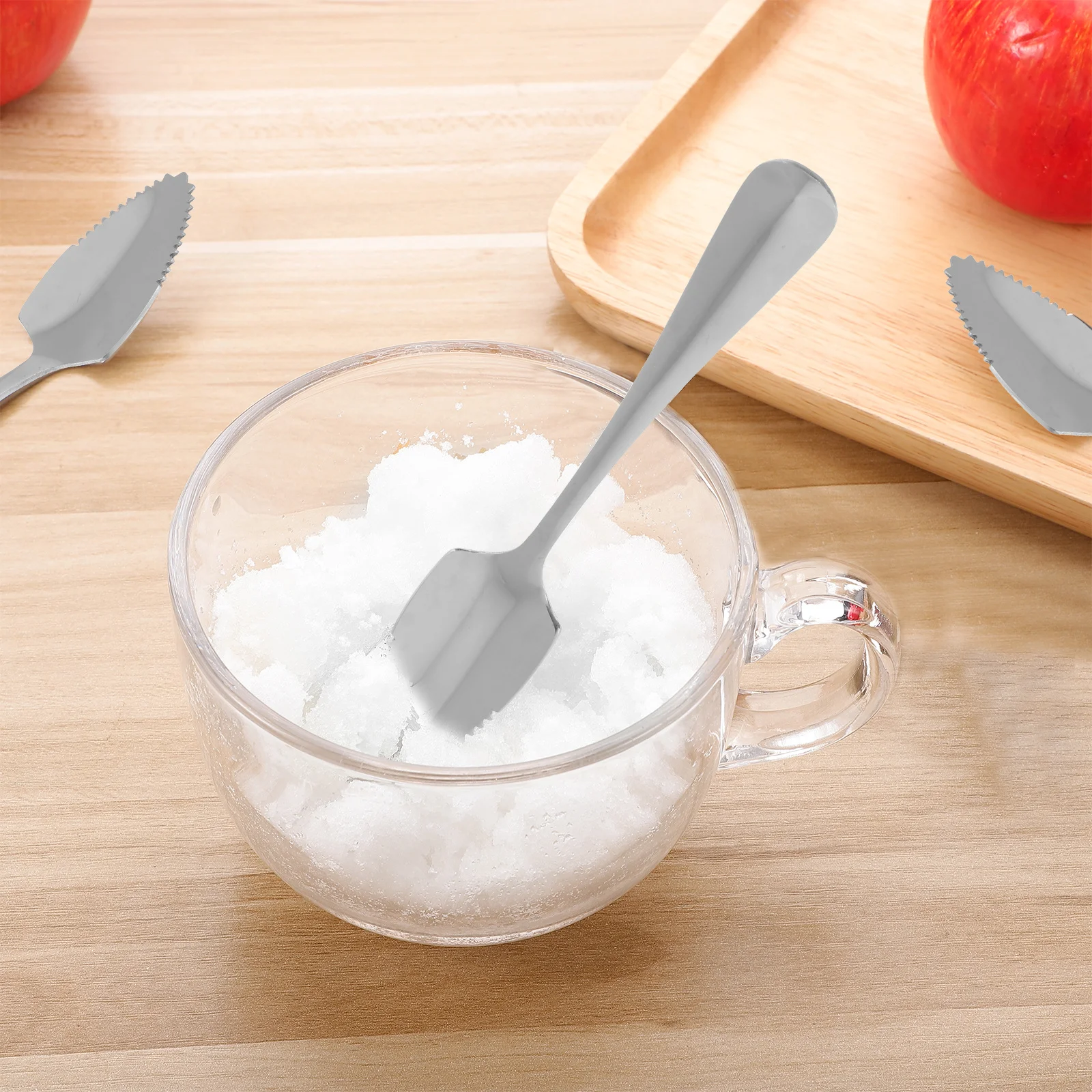 

4Pcs Stainless Steel Fruit Spoons Polished Mirror Surface Serrated Edge Grapefruit Scoop Dessert Coffee Stirring