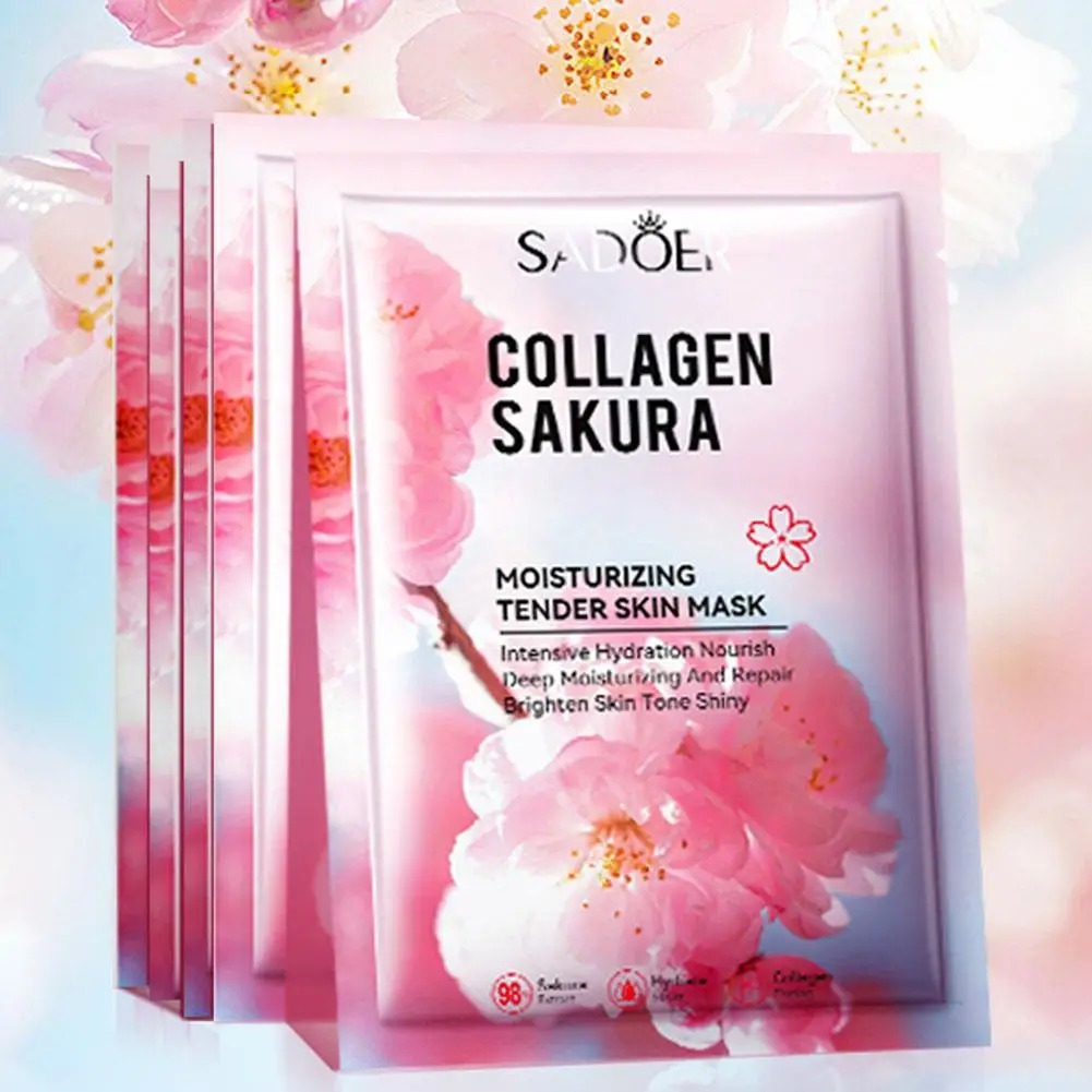 1/5Pcs Sakura Collagen Mask Deep Hydrating Moisturing Skin Conditioning Brightening Deep Cleansing Smoothing Skin Care Product