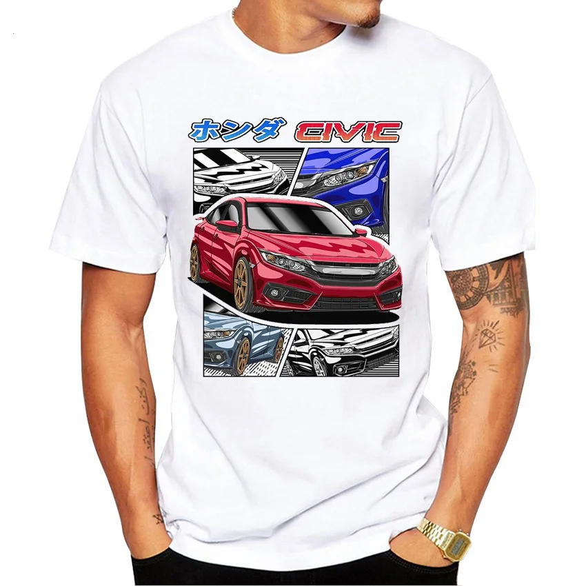 Classic Civic Type R Tshirt New Summer Men Short Sleeve Jdm Legends Printing T-shirt Hip Hop Boy Casual Tops Sport Car White T