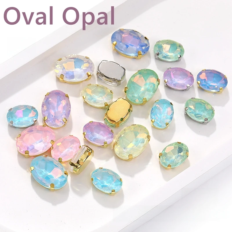 Opal Colors Oval Glass Sew on Rhinestones with Gold Silver Claw Flatback Glitter Diamond Akcesoria do szycia стразы do odzieży