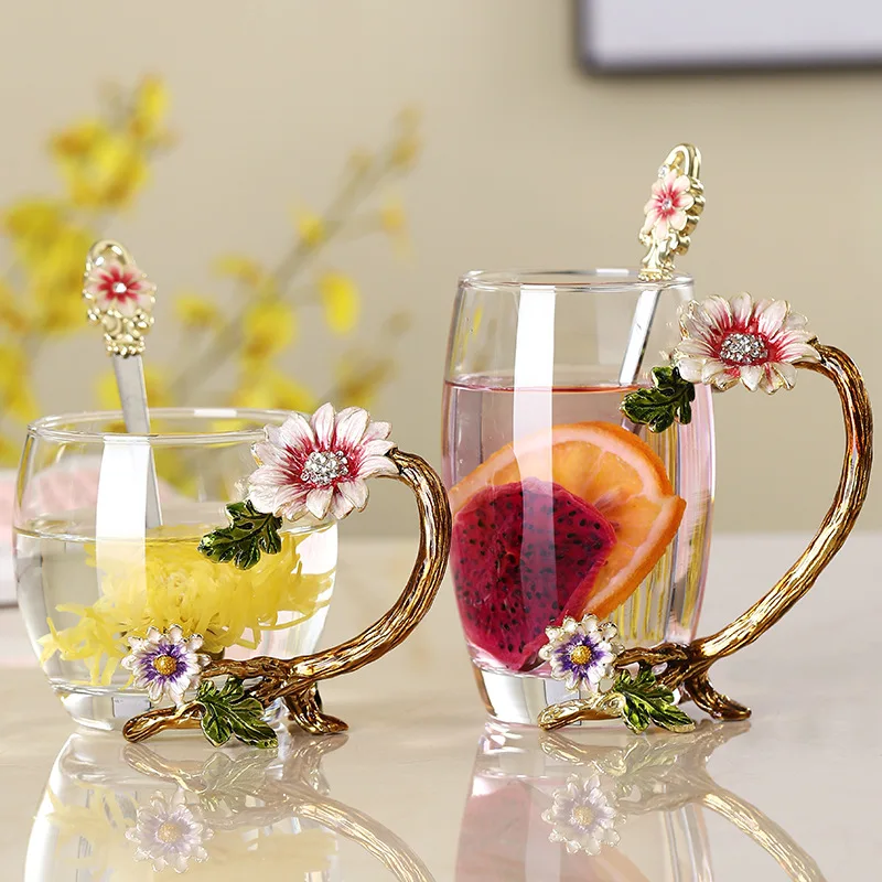 Paris March Enamel Water Cup, Home Heat-resistant Crystal Glass Flower Tea Cup, Gift for Girlfriend, Teacher's Day Gift