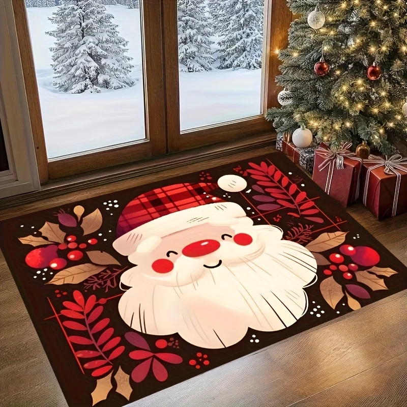 Feliz Navidad Christmas Hat Shaped Rug Spanish Xmas Star Bauble Print Non Washable Floor Mat for Bathroom Entryway Home Accent