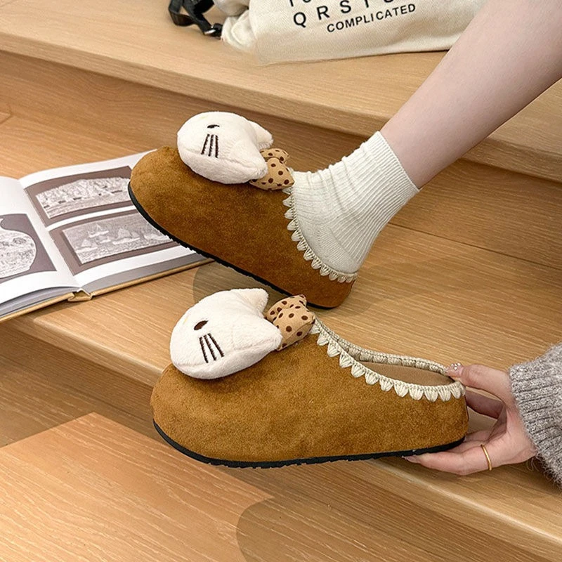 Simpatiche pantofole in cotone con puntale Hello Kitty, pantofole con suola spessa con personaggi dei cartoni animati, scarpe calde creative kawaii, regali per le vacanze