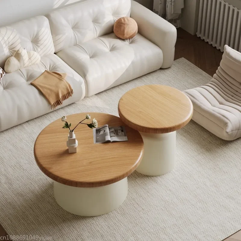 Creamy Wind Apartment Coffee Table Living Room Household Small Apartment Simplicity Iron Round Homestay Coffee Table Furniture