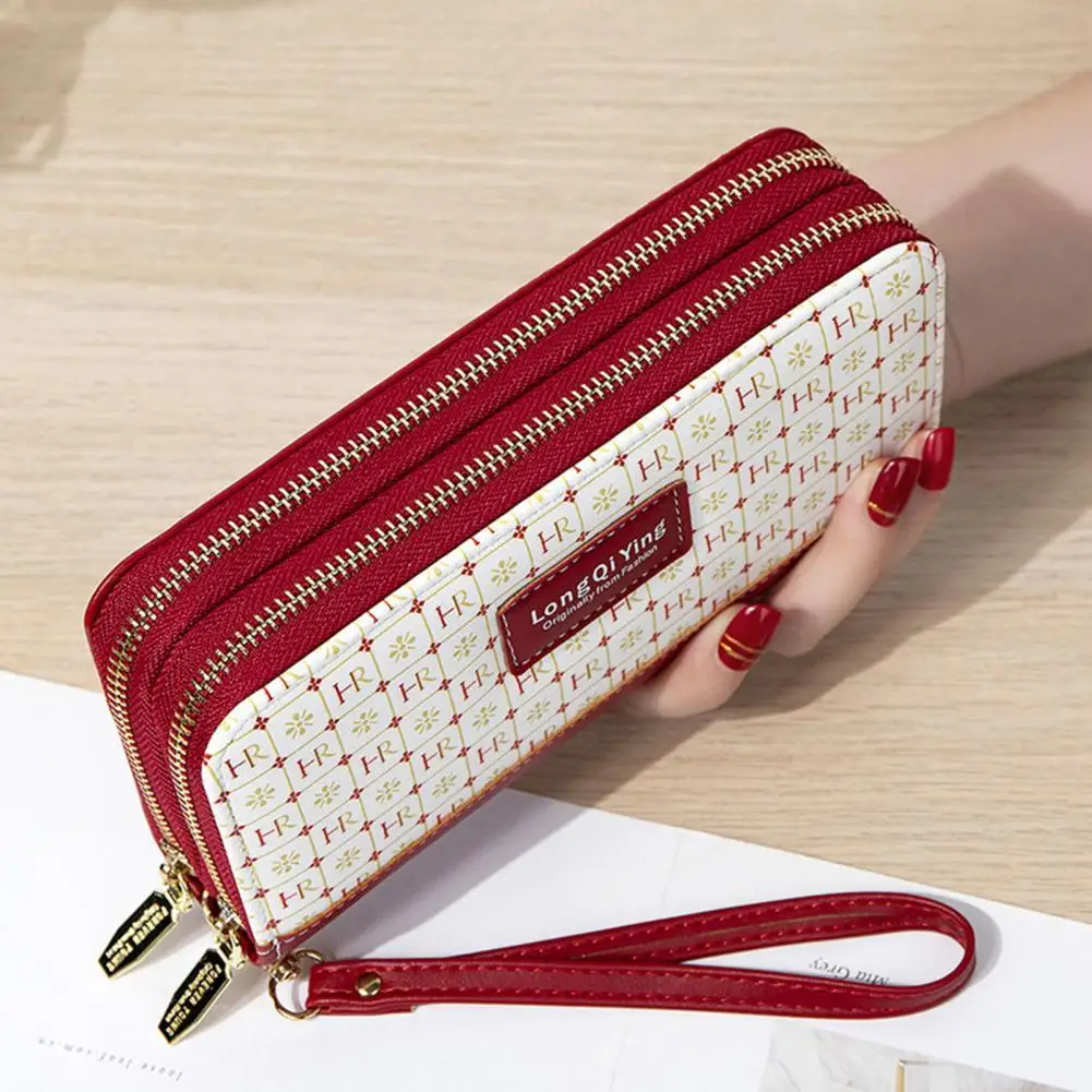 

Women's Long Wallet Double Zipper Large Capacity Faux Leather Print Multi Card Slots Card Holder Coin Purse Clutch Phone Bag