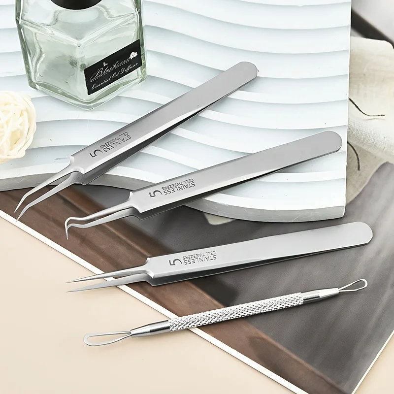 مجموعة مكونة من ثماني قطع من إبرة مشبك الخلية الدقيقة لصندوق حديد، ملاقط الرؤوس السوداء من الفولاذ المقاوم للصدأ، مجموعة أدوات إزالة منزلية #4