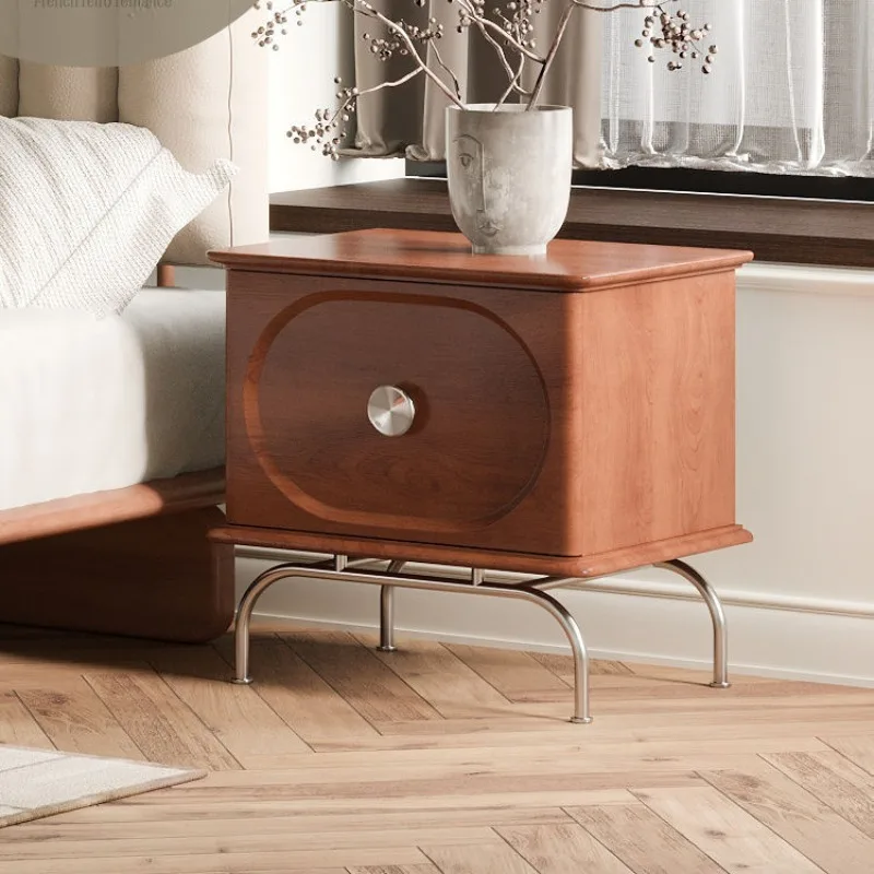 

Nordic Solid Wood Bedside Cabinet for Modern Minimalist Living Room and Bedroom Storage Metal Side Cabinet Mesas De Noche