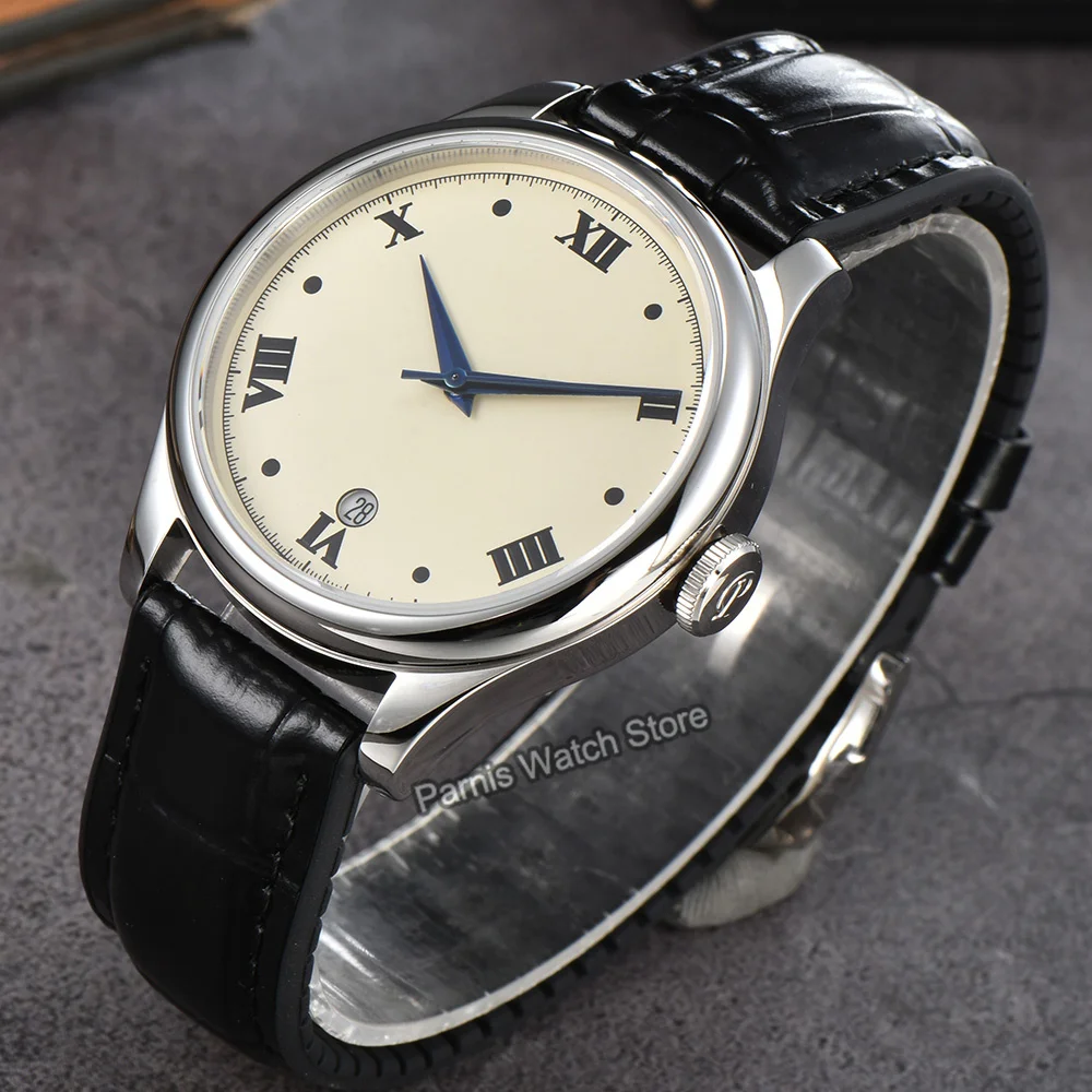 

Parnis 38 мм бежевый циферблат механические автоматические мужские часы наручные часы с сапфировым стеклом