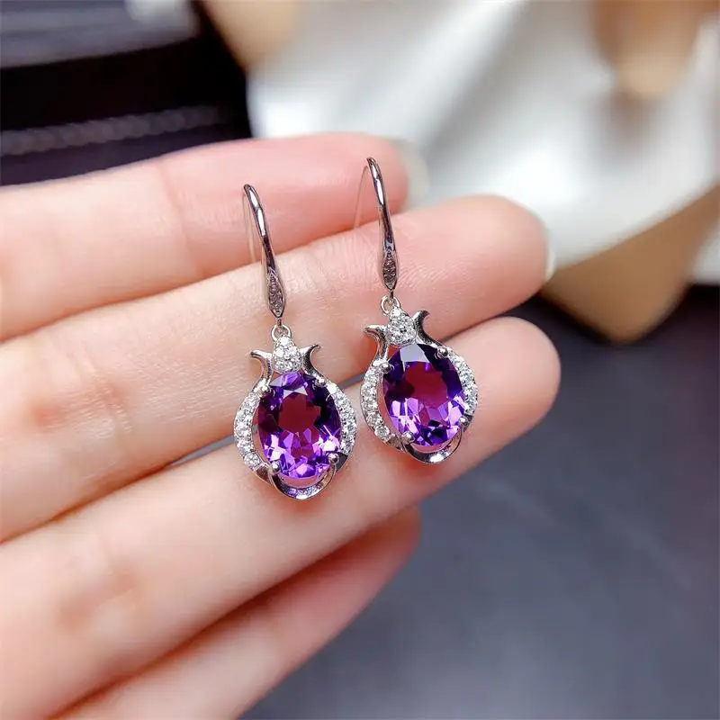 14K Rose Gold Jewelry Real Natural Amethyst Gemstone Earring Women 925 Jewelry Bizuteria Aretes De Mujer Garnet Drop Earrings