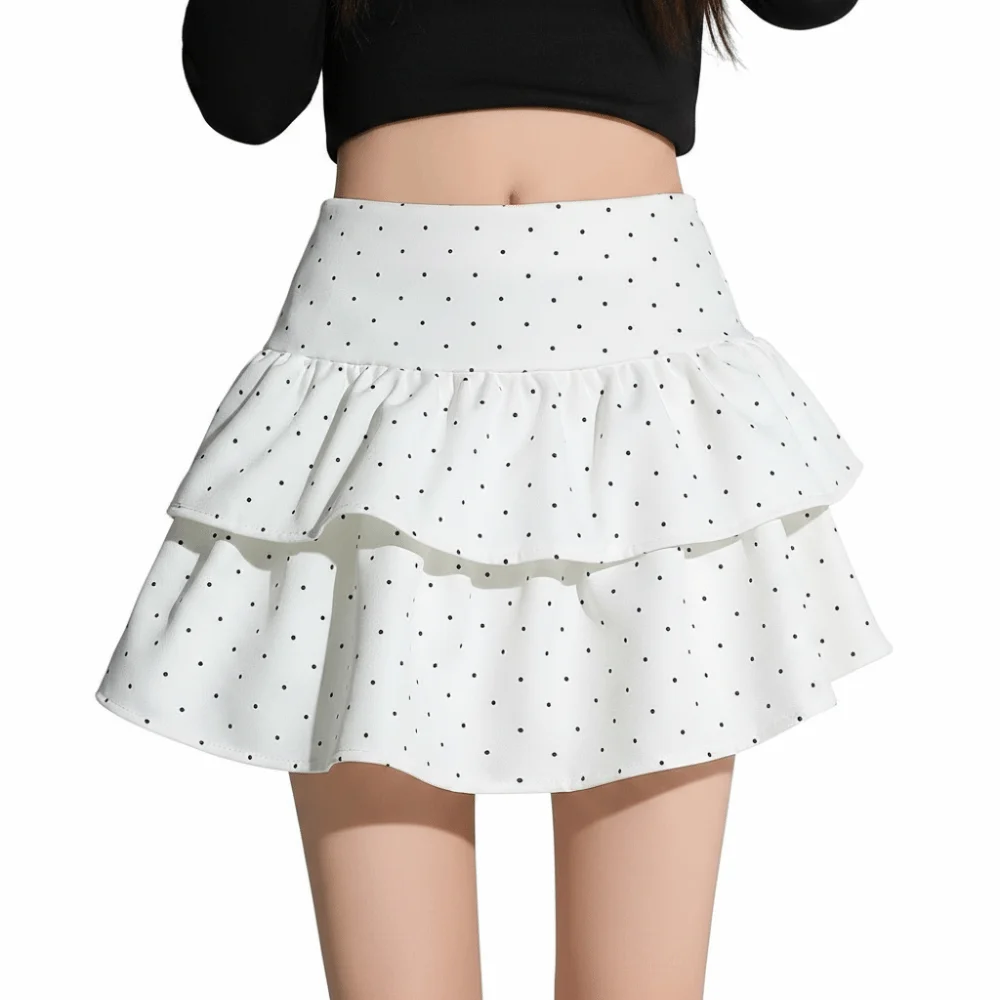 

Fashion Polka Dot Polka Dot Mini Skirt Layered Ruffle High Waist A Line Skirt A Line Belt Loops Women's Fashion Skirt Daily Wear
