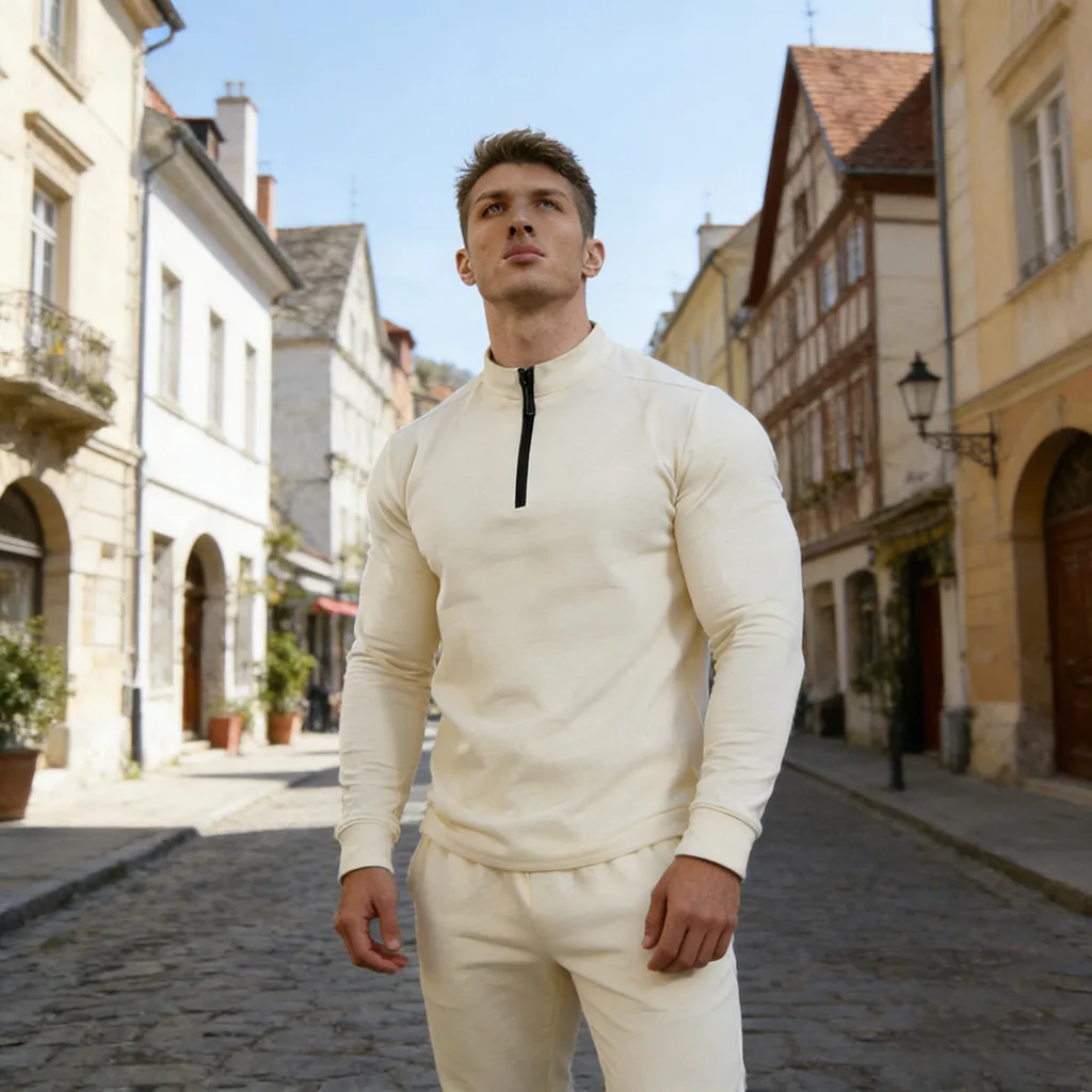 

Casual Men's Long Sleeve Polo Shirt Sports Running Workout Stretchy Half Zipper Long Sleeve Top