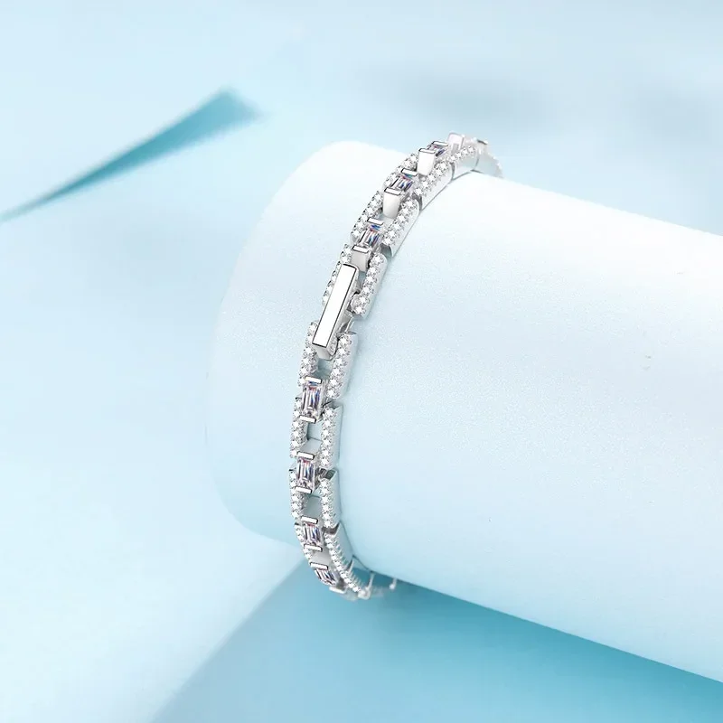 Brilliant 6-7inch 3/3.2/3.5CT All Moissanite Platinum Bracelet for Women Gift, Pure PT950 Loop By Loop Bangles Fine Jewelry