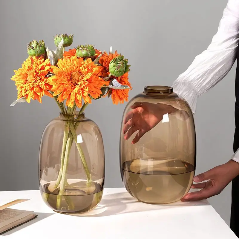Modern Large Capaci Glass Flower Vase Nordic Sle Home Decor Transparent Wooden Insert Table Centerpiece Water Cultivation