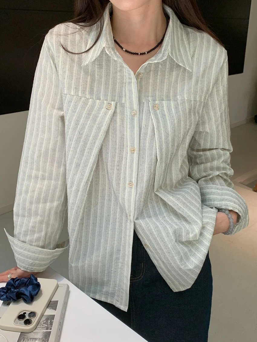 

Alien Kitty Women Casual Stripes Shirts Full Sleeve Spring Chic 2025 OL Loose New Arrival Fashion Gentle Daily High Street