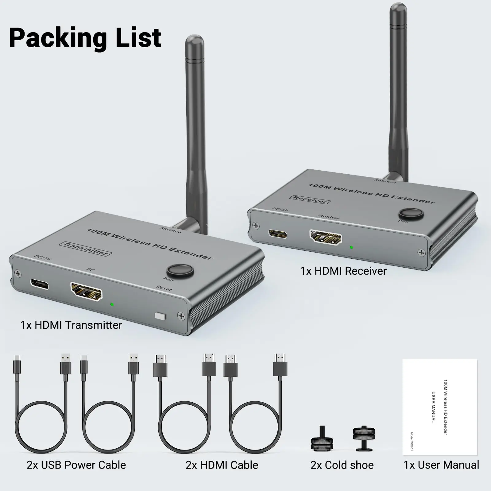 

Wireless HDMI Transmitter and Receiver,Wireless HDMI Extender, Range 100M/328FT,4K@30Hz/1080P@120Hz,Streaming Video from STB,PC