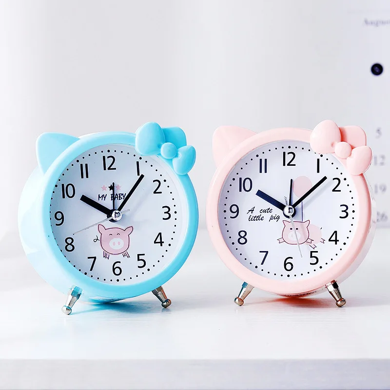 Creative Cartoon Cute Cat Head Bow Alarm Clock Toy Student Dormitory Bedroom Office Desktop Alarm Clock Decorative Ornaments