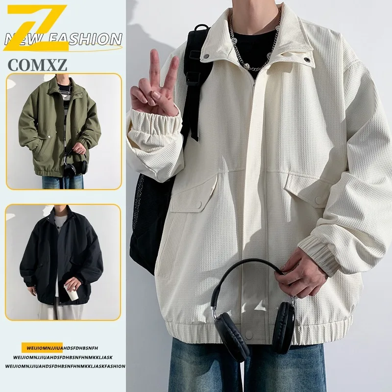 

COMXZ 2025 Men Women Notch Collar Jacket Casual Fashion Versatile Youth Popular Couple Coat Spring Autumn Trendy