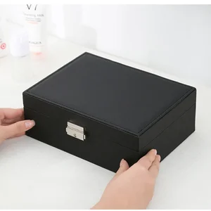 Cajas de joyas de cajas de anillo de caja de joyas de madera de doble capa y empaquetado con organizador de almacenamiento de joyas de cuero PU y estuche de maquillaje 8 Mejor caja de ring de madera de ventas - №1