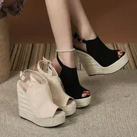 Summer Peep Toe Wedges Sandals for Women Fashion Buckle Strap Platform 14cm High Heels Casual Gladiator Shoes Female Sandalias