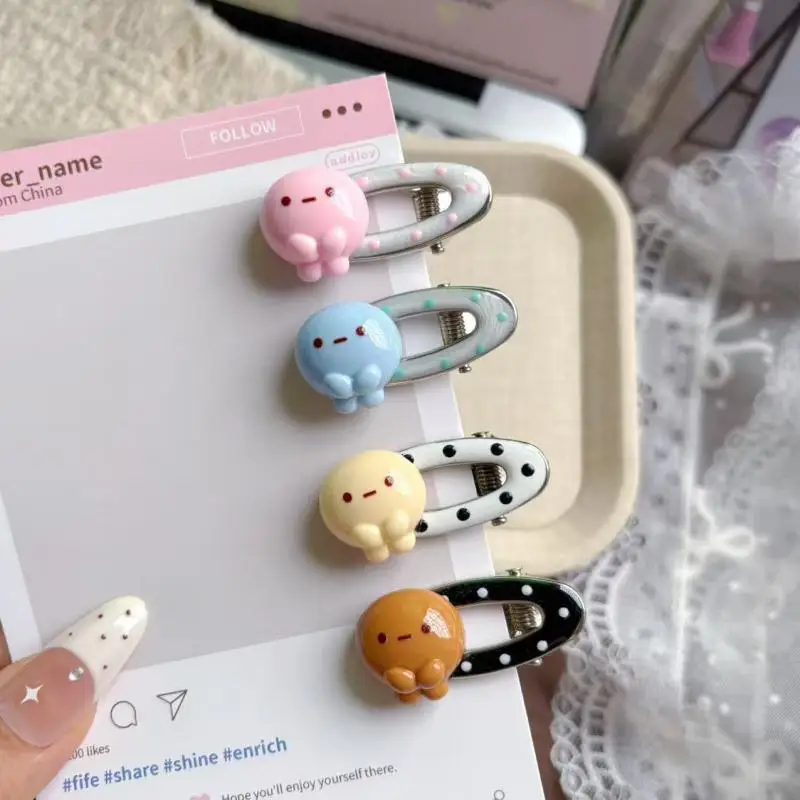 4Pcs Sumikko Gurashi Tapioca Cartoon Resin Polka Dot Hollowed Out Bangs Stray Hair Clips Accessories Classmate's Birthday Gift