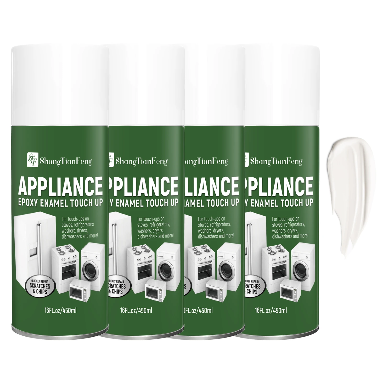 4PCS White High Gloss Touch Up Spray Paint, 16 Fl Oz Aerosol Paint for Household Appliance Repair, Works on Refrigerator, Dishwasher, Dryer, Washing Machine, Metal, Wood, Floor