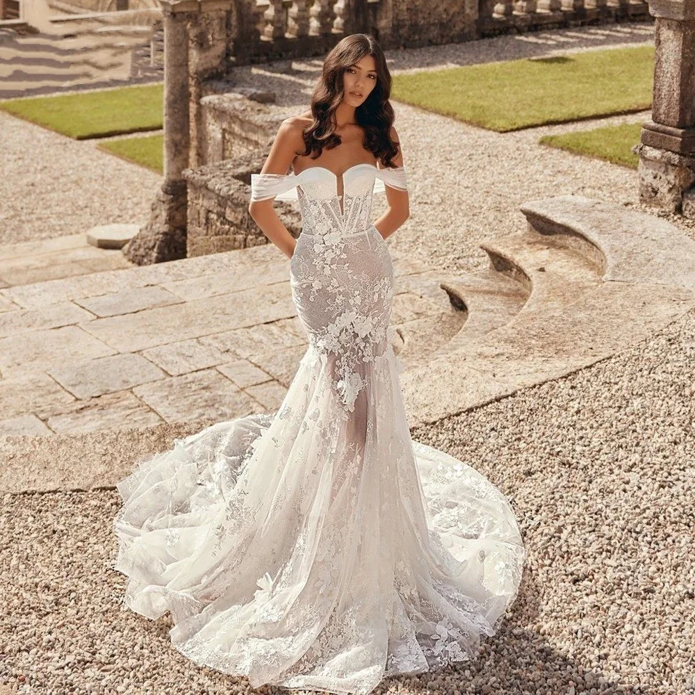 カスタム2026 マーメイドセクシーウェディングドレス スウィートハート オフショルダー ベスティード・デ・ノビア レース刺繍 ヴィンテージ ロブ・デ・マリー