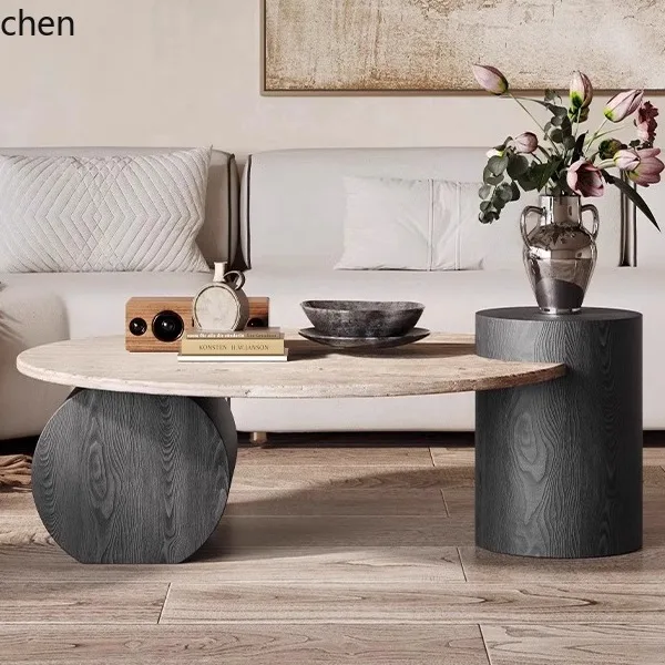 

H5.26 stone coffee table high-end wabi sabi circular office artist home light luxury creative retro living room small apartment