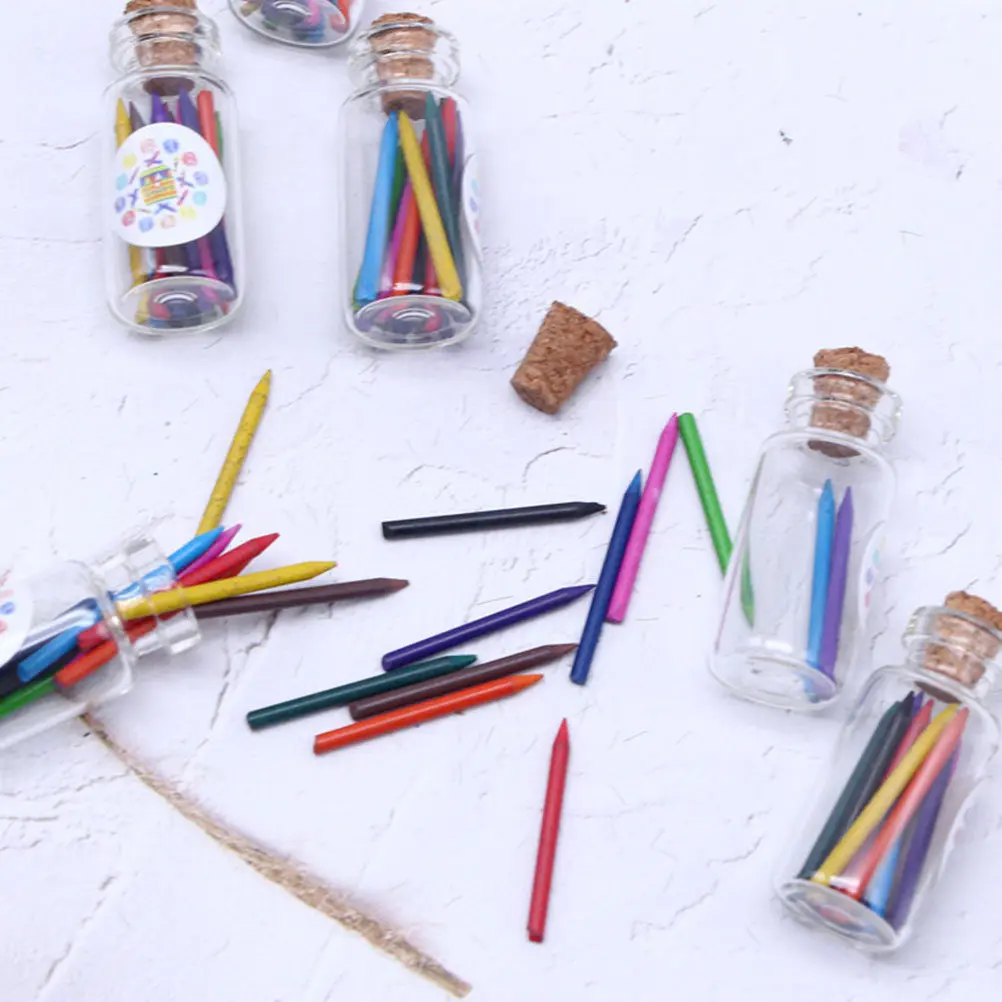 

2Sets Colorful Mini Crayons Glass Bottled Chic Mini House Decor Accessories Miniature Crayons Ornaments for Room Box Landscape