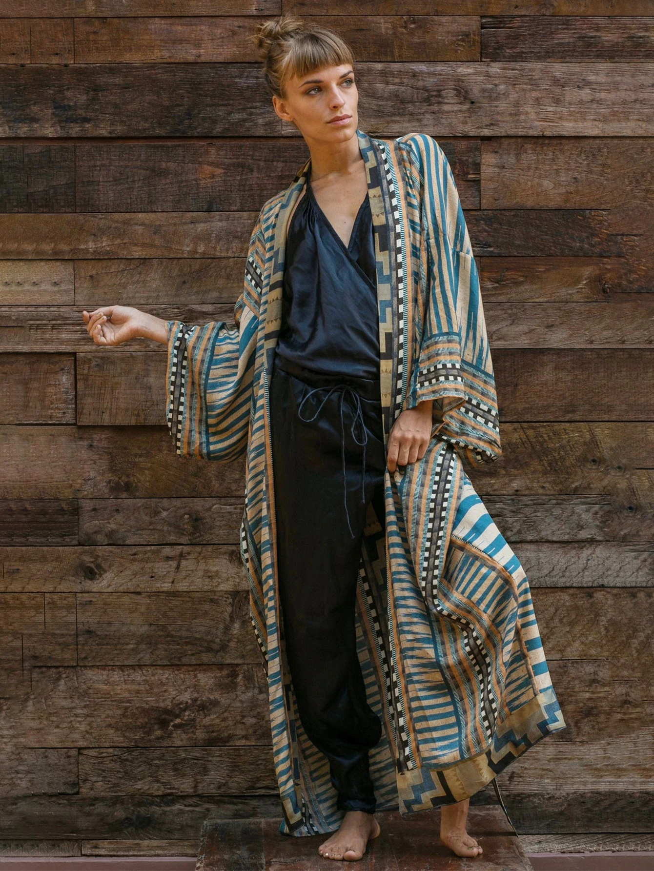 Summer Loose Bamboo Rayon Breathable Beach Kimono Open Cardigan Retro Sun Protection Clothing Long Sve Plant Floral Print