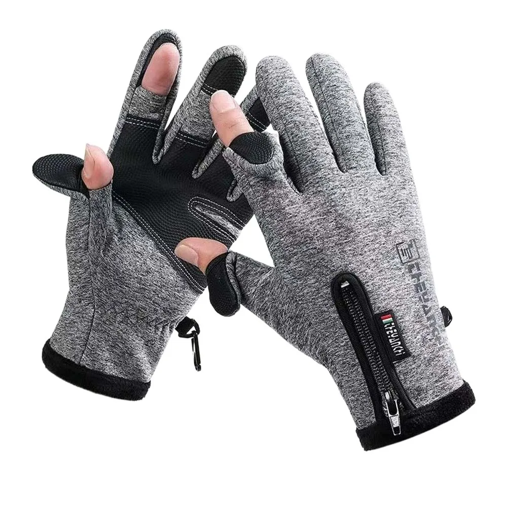 

Polar Fleece 2 Finger Flip Gloves Anti-slip Anti-splash Water PU Anti-cold Mittens Soft Contrast Color Windproof Finger Mittens