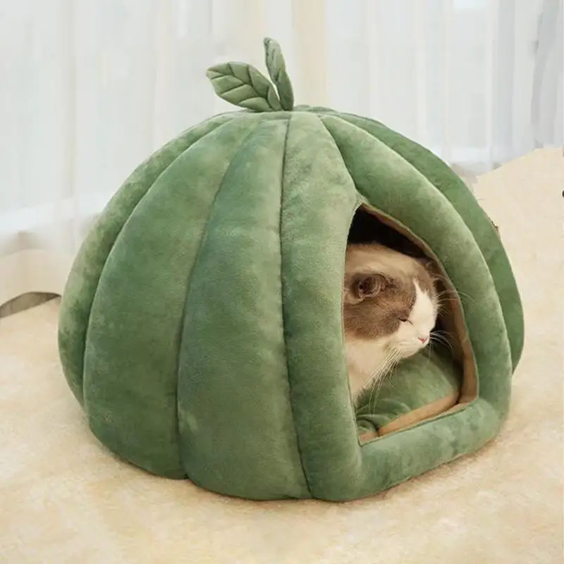 Casa para mascotas, nido para gatos con calabaza, casa para gatos cálida para invierno, cama para gatos cerrada, cueva para gatos, tienda para mascotas, nido de cueva acogedor para gatos